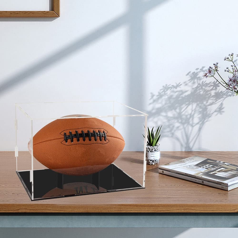 thumbnail image 2 of Full Size Rugby Ball Acrylic Display Case – 85% UV Filter – Black Back (Made In USA) 2 of 6